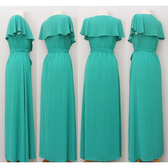 Vici Lost in the Moment Maxi Dress Cape Surplice Wrap V Neck Slit Green S $68 - Picture 11 of 12